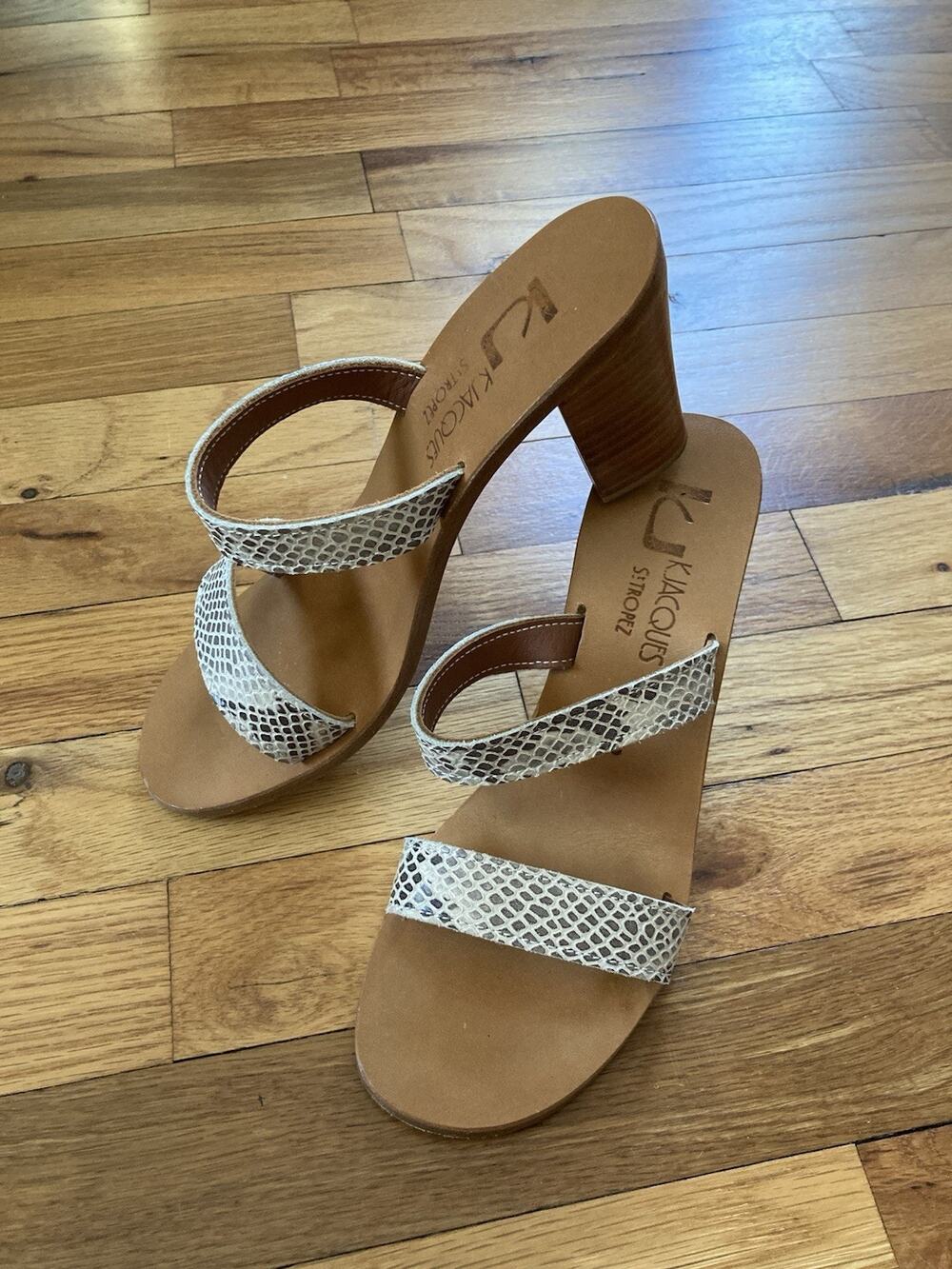 K.JACQUES- Strappy Heeled Sandal Reptile Snakeskin Resort Beach Wear 38 US 7-7.5